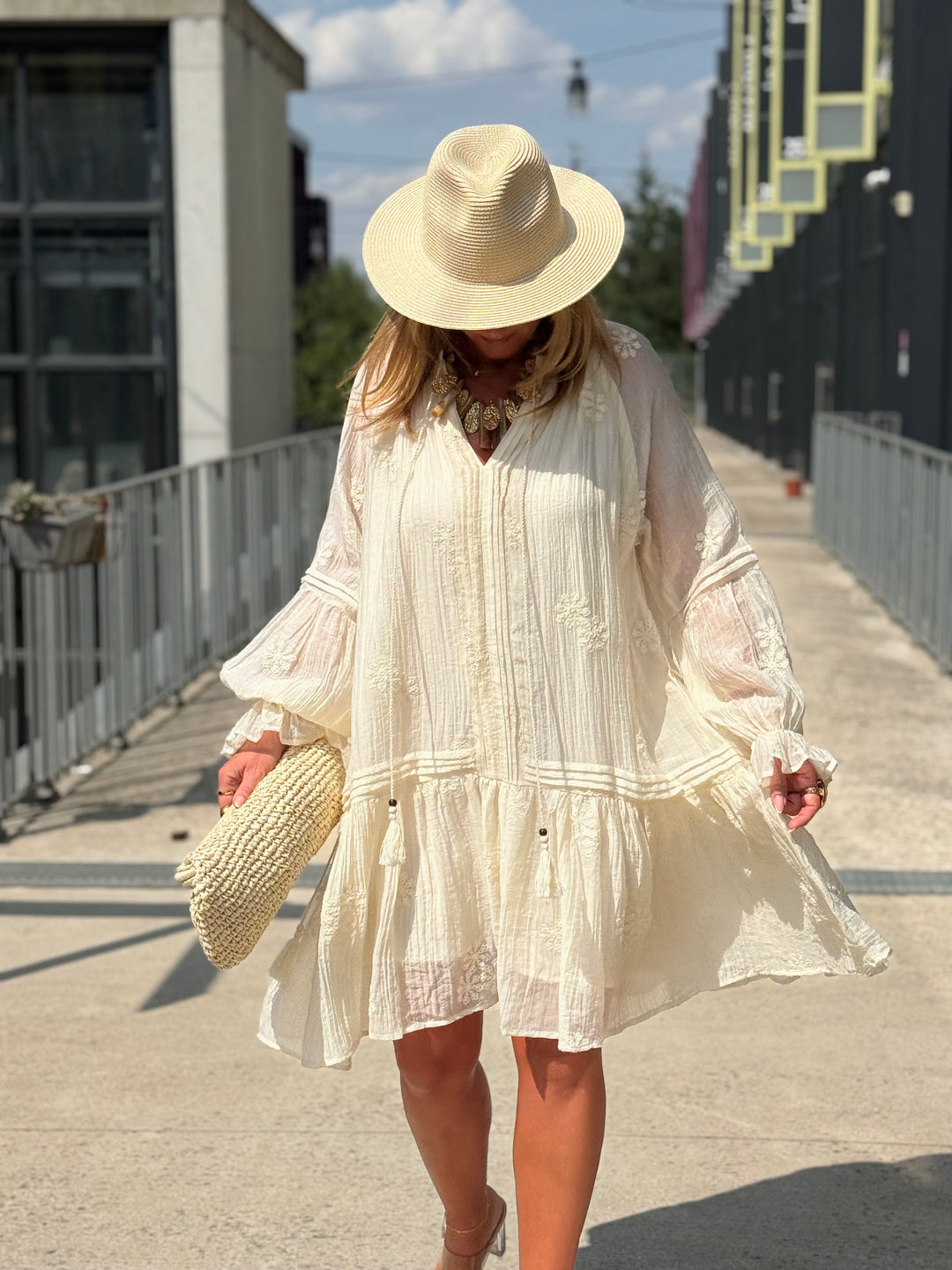 Robe tunique bohème ECRU 68691