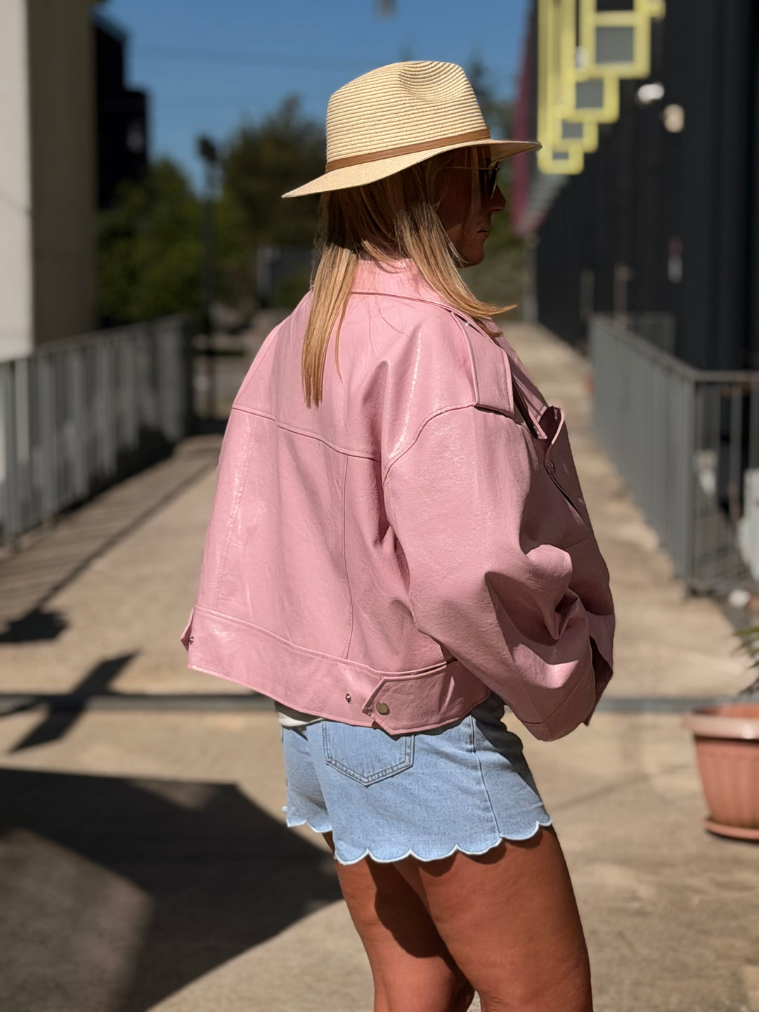 VESTE Maxi similicuir Rose 8020
