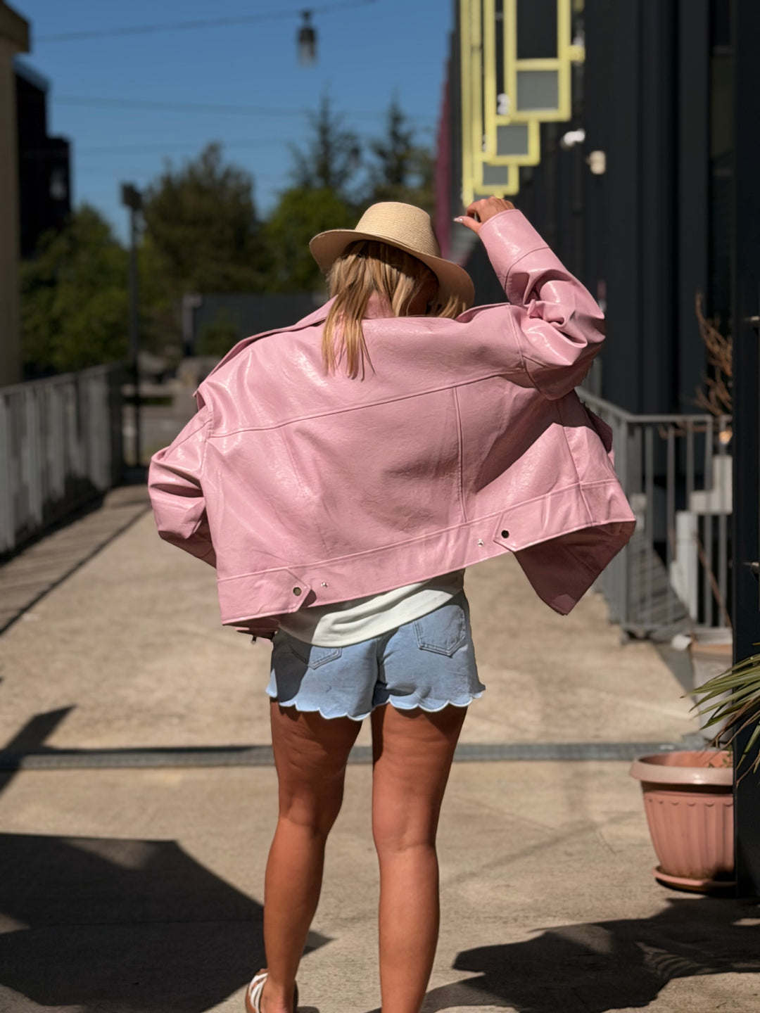 VESTE Maxi similicuir Rose 8020