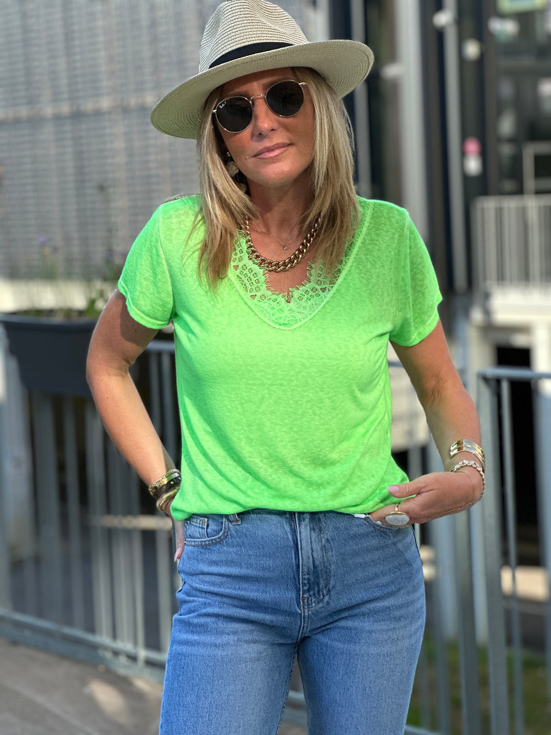 T-shirt effet lin dentelle 4700