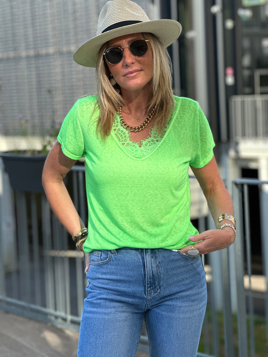 T-shirt effet lin dentelle 4700