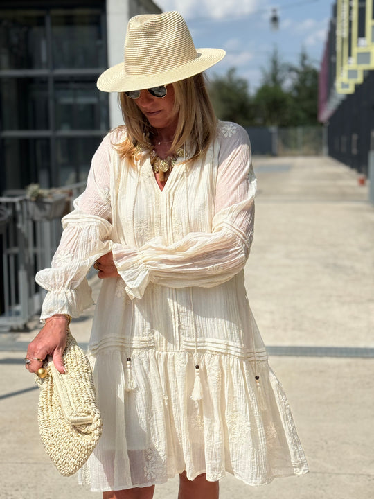 Robe tunique bohème ECRU 68691