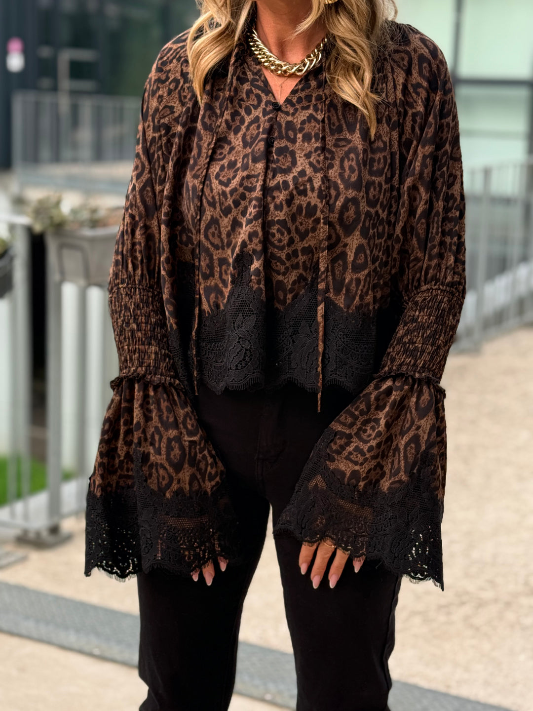 chemise manches dentelles volant 81567 Léopard