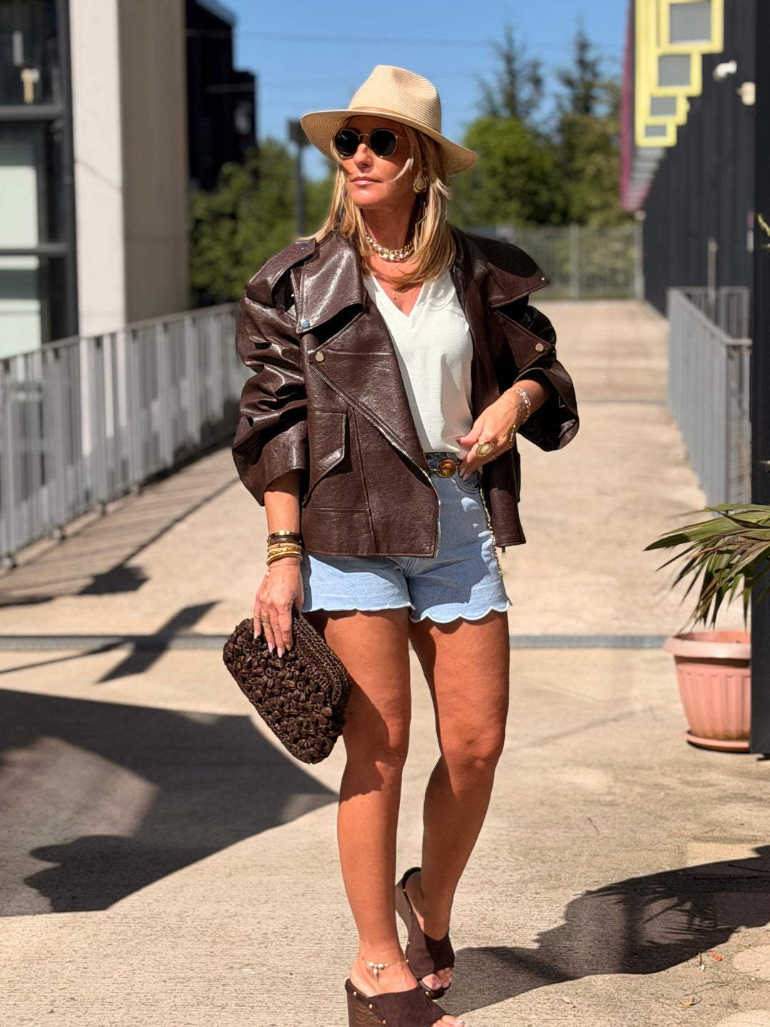 VESTE maxi similicuir marron 8020