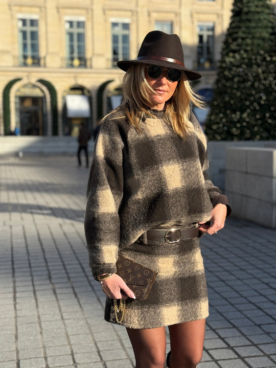 Pull carreaux laine 11522