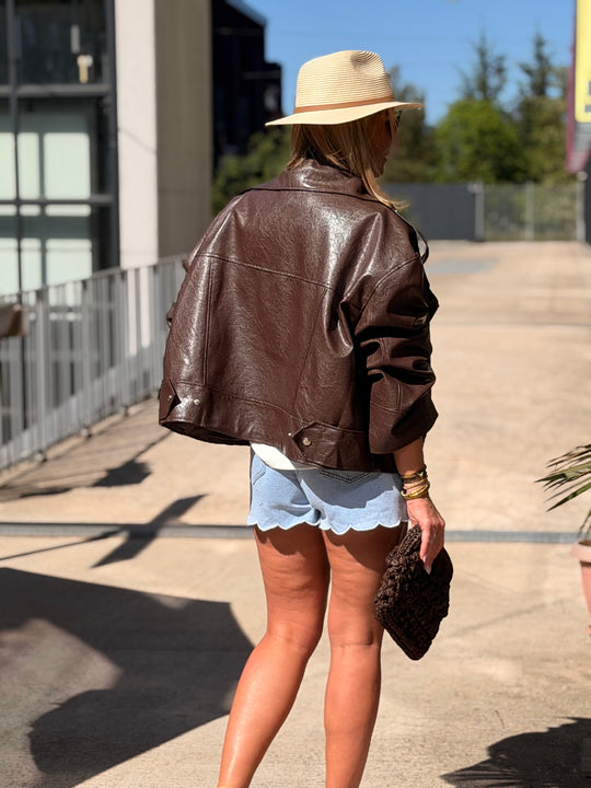 VESTE maxi similicuir marron 8020