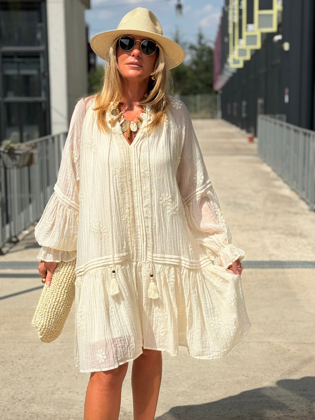 Robe tunique bohème ECRU 68691