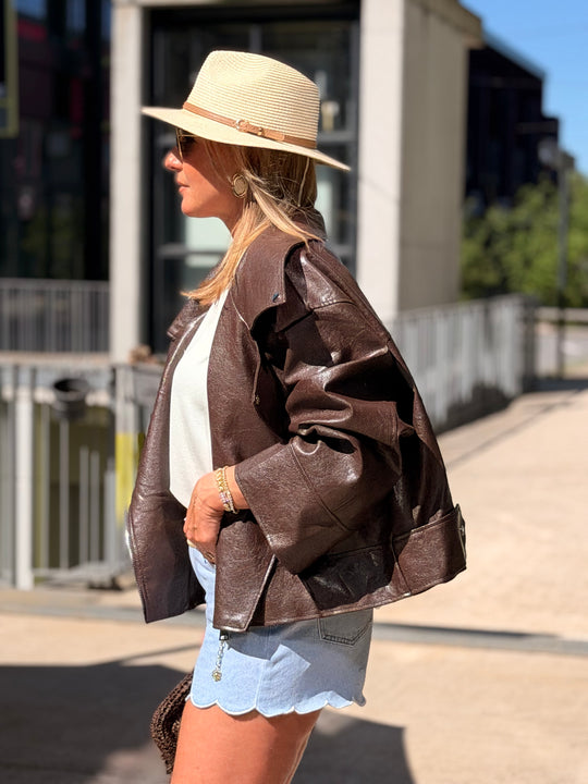 VESTE maxi similicuir marron 8020