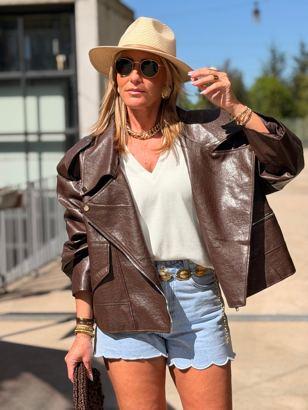 VESTE maxi similicuir marron 8020