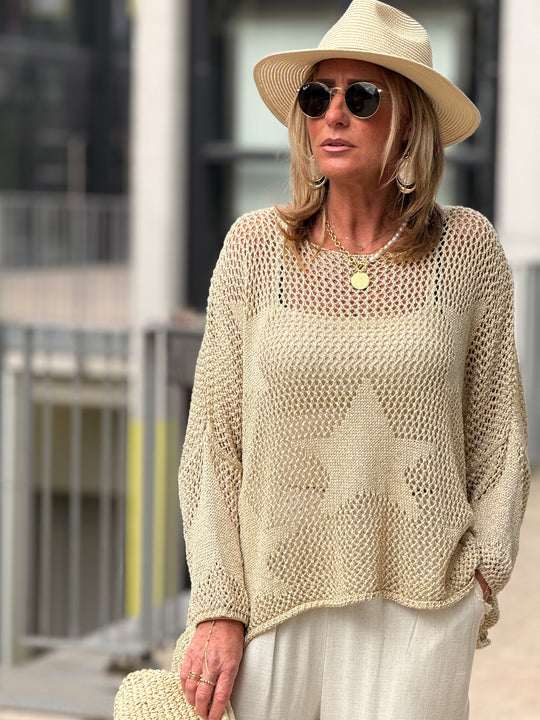 Pull crochet étoile doré