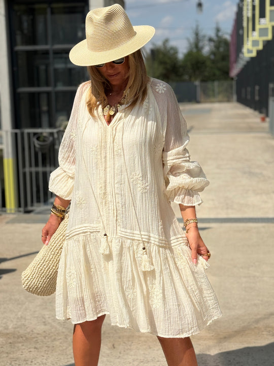 Robe tunique bohème ECRU 68691