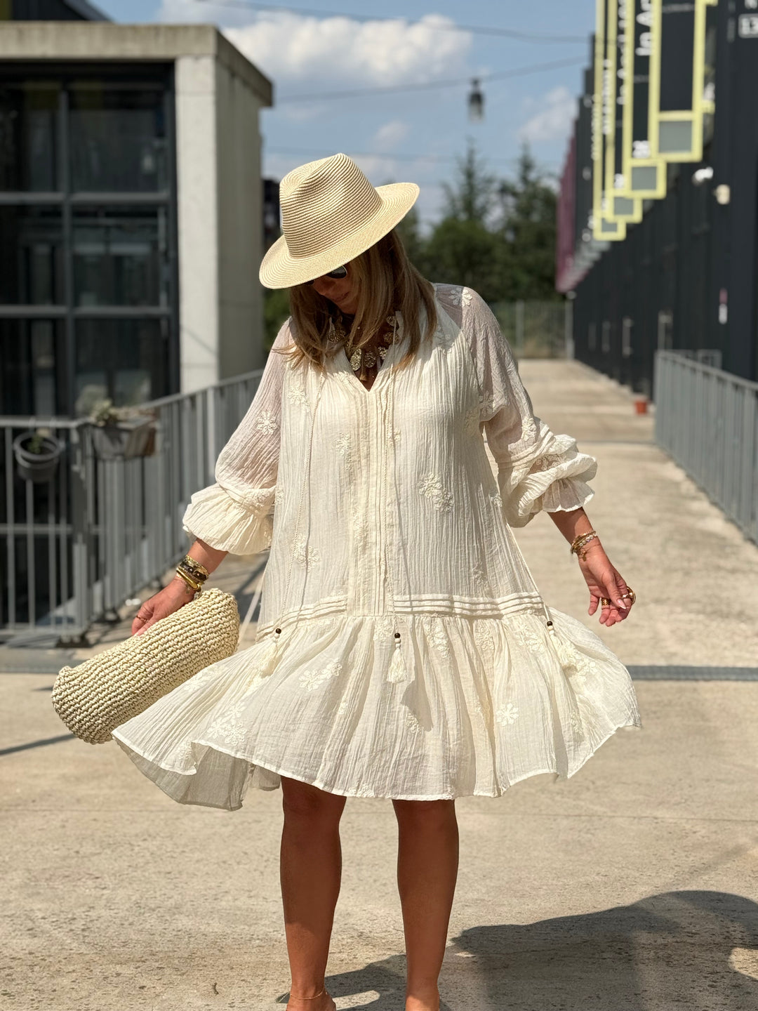 Robe tunique bohème ECRU 68691