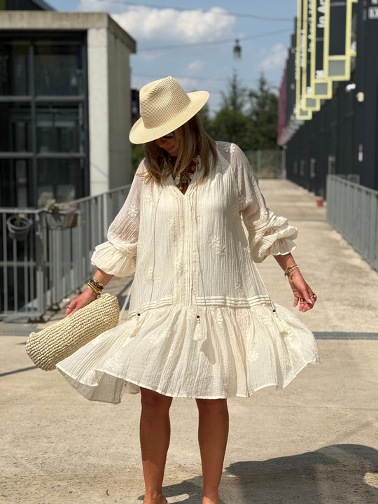 Robe tunique bohème ECRU 68691
