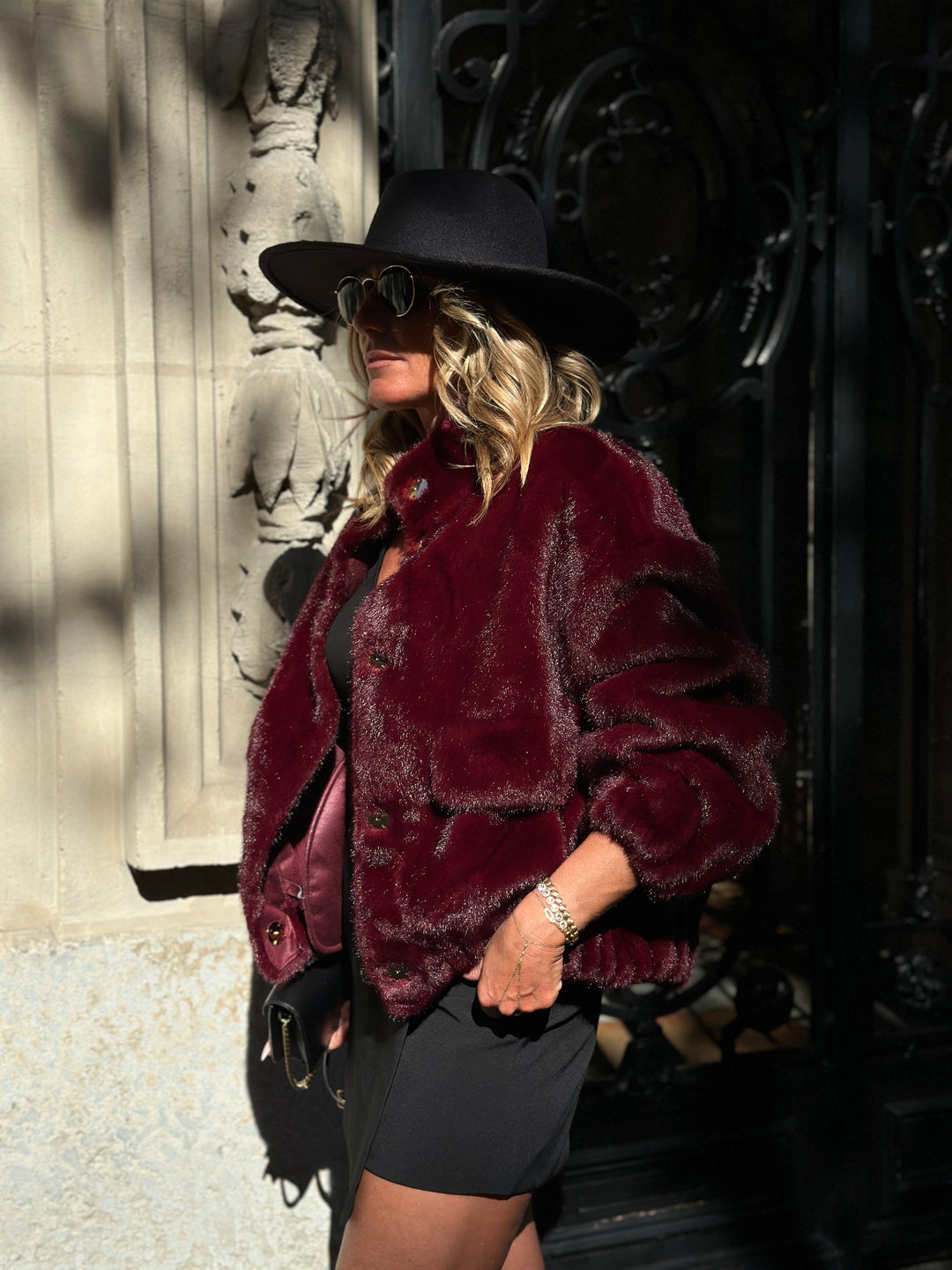 Veste Fourrure Bordeaux poches F209