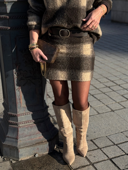 Jupe carreaux laine ceinture 97025