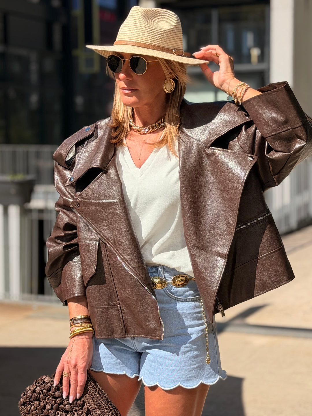 VESTE maxi similicuir marron 8020