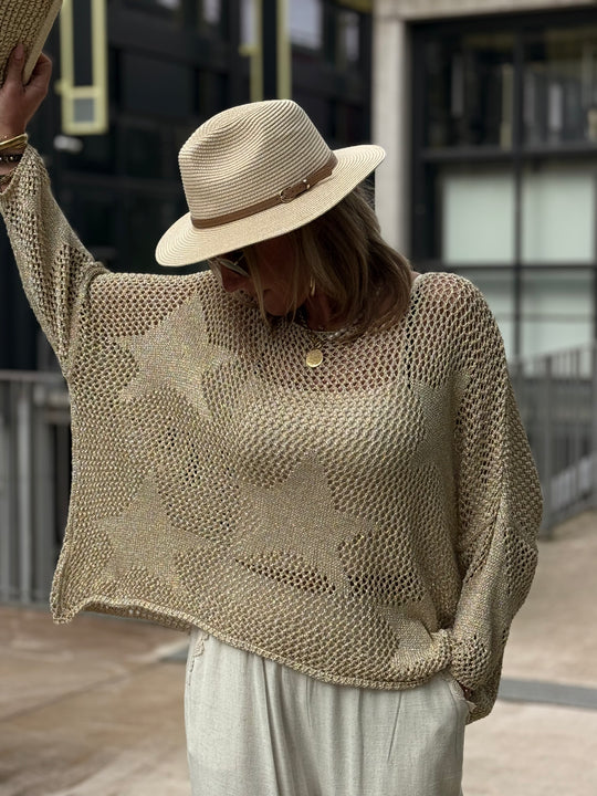 Pull crochet étoile doré
