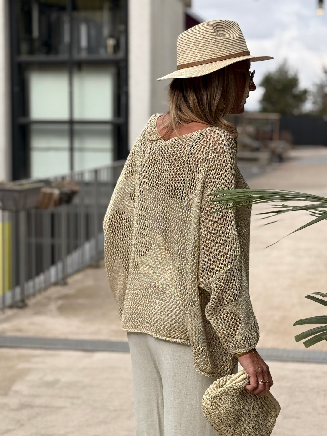 Pull crochet étoile doré