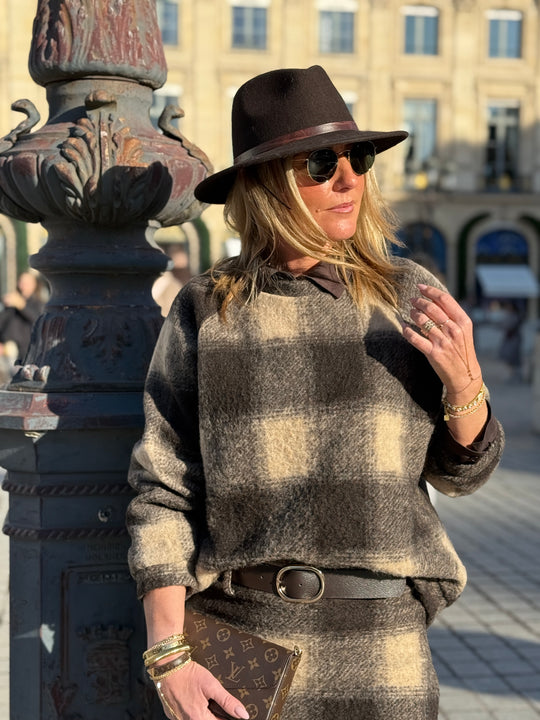 Pull carreaux laine 11522