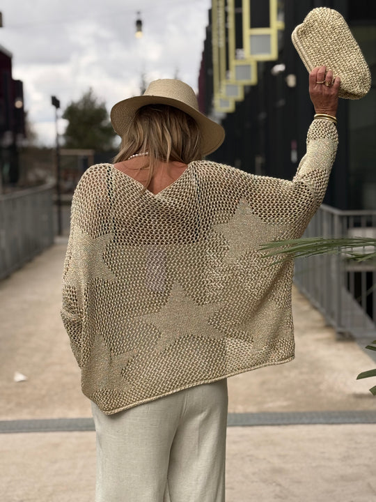 Pull crochet étoile doré