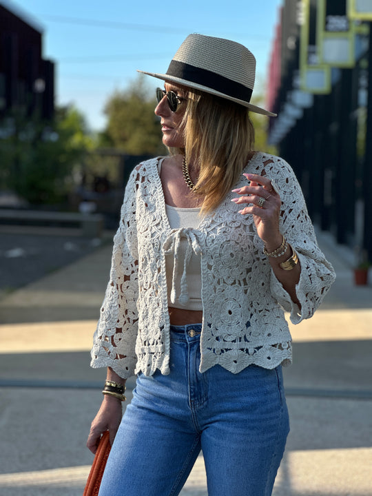Gilet croche attaché beige