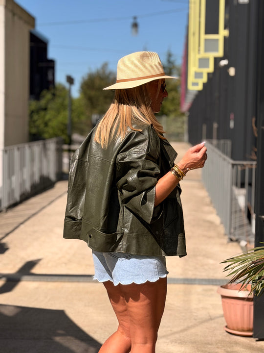 VESTE maxi similicuir vert 8020