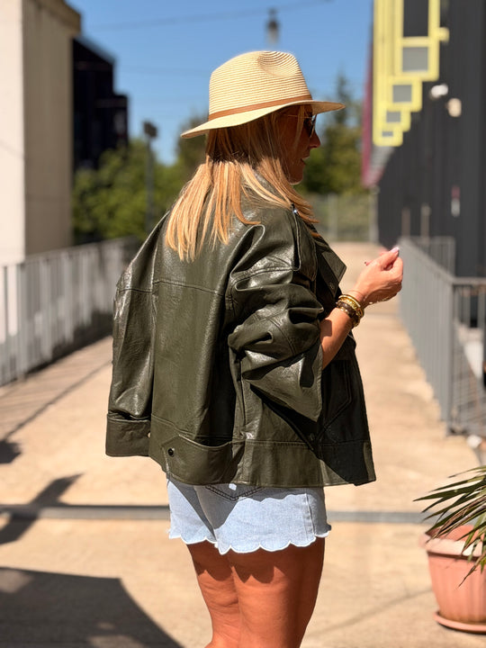 VESTE maxi similicuir vert 8020