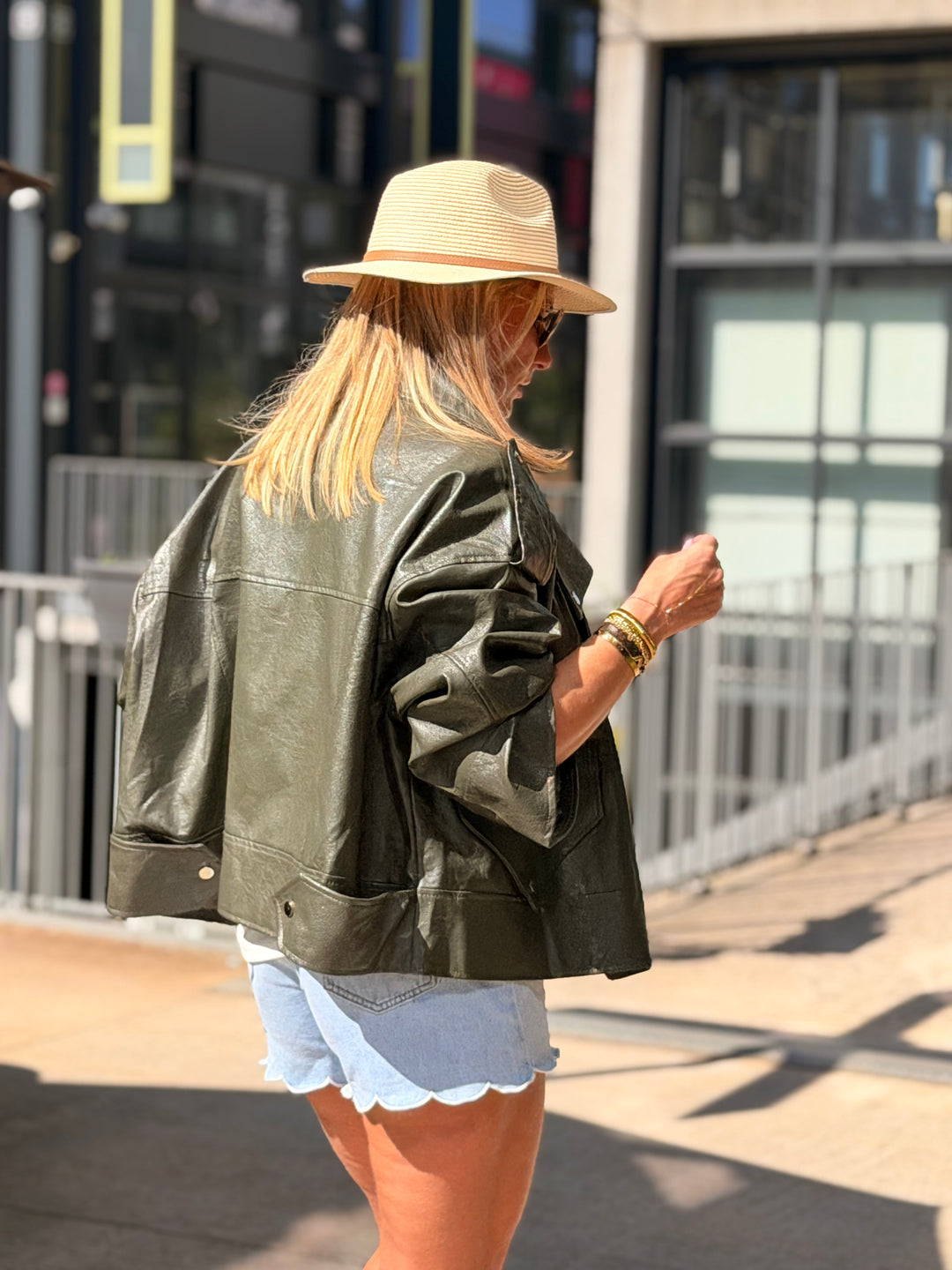 VESTE maxi similicuir vert 8020