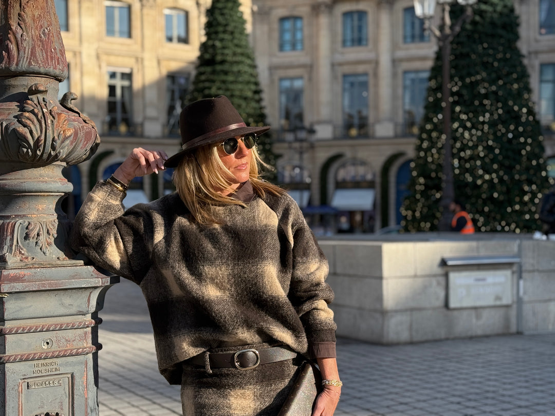 Pull carreaux laine 11522