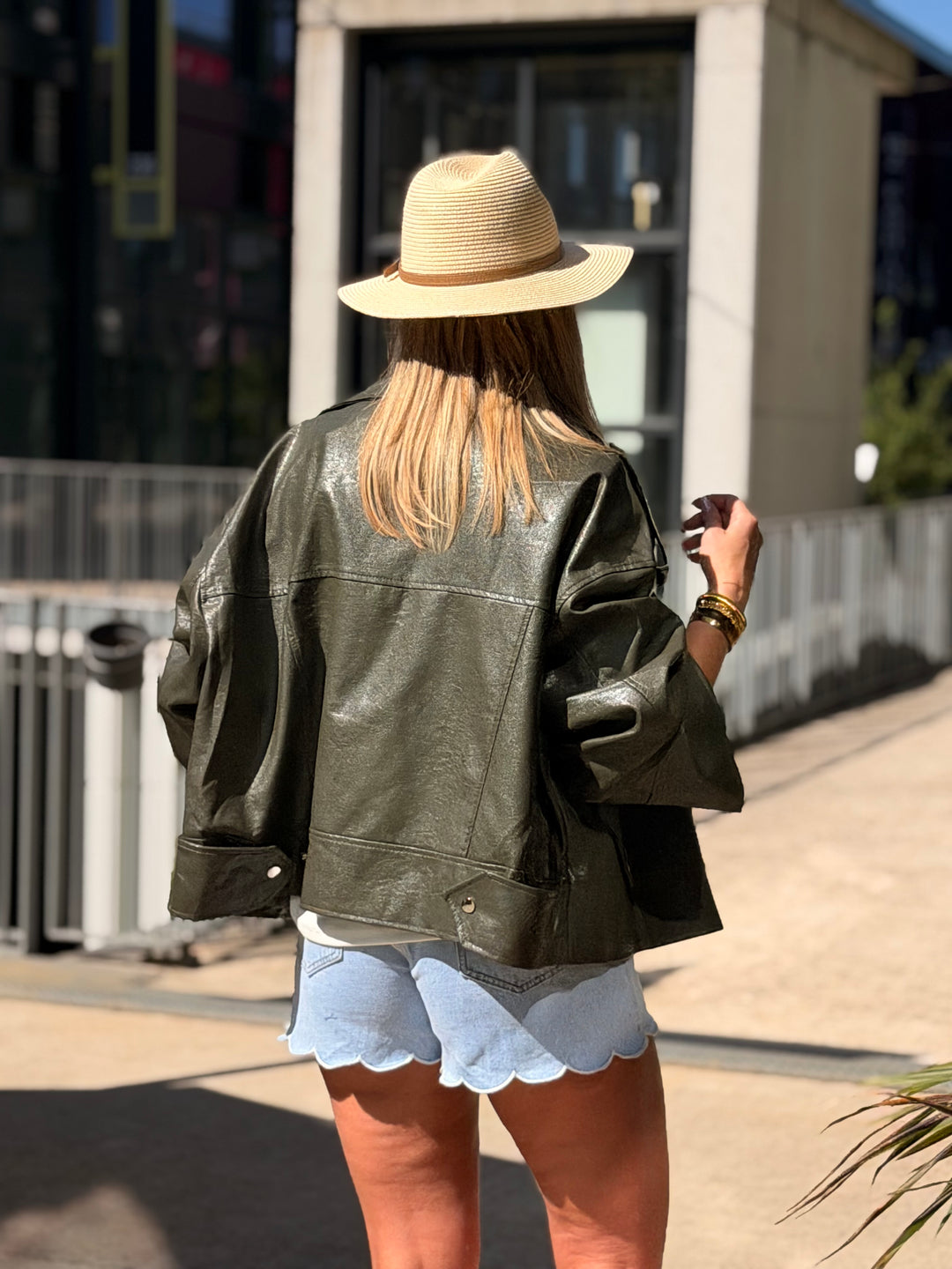 VESTE maxi similicuir vert 8020