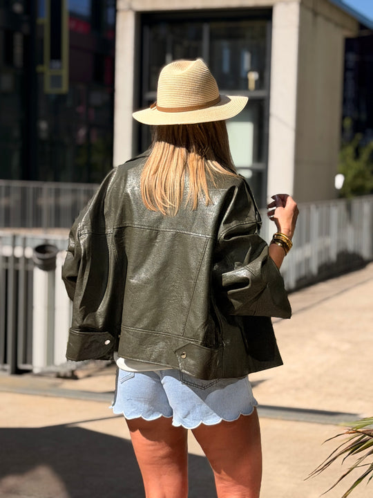 VESTE maxi similicuir vert 8020