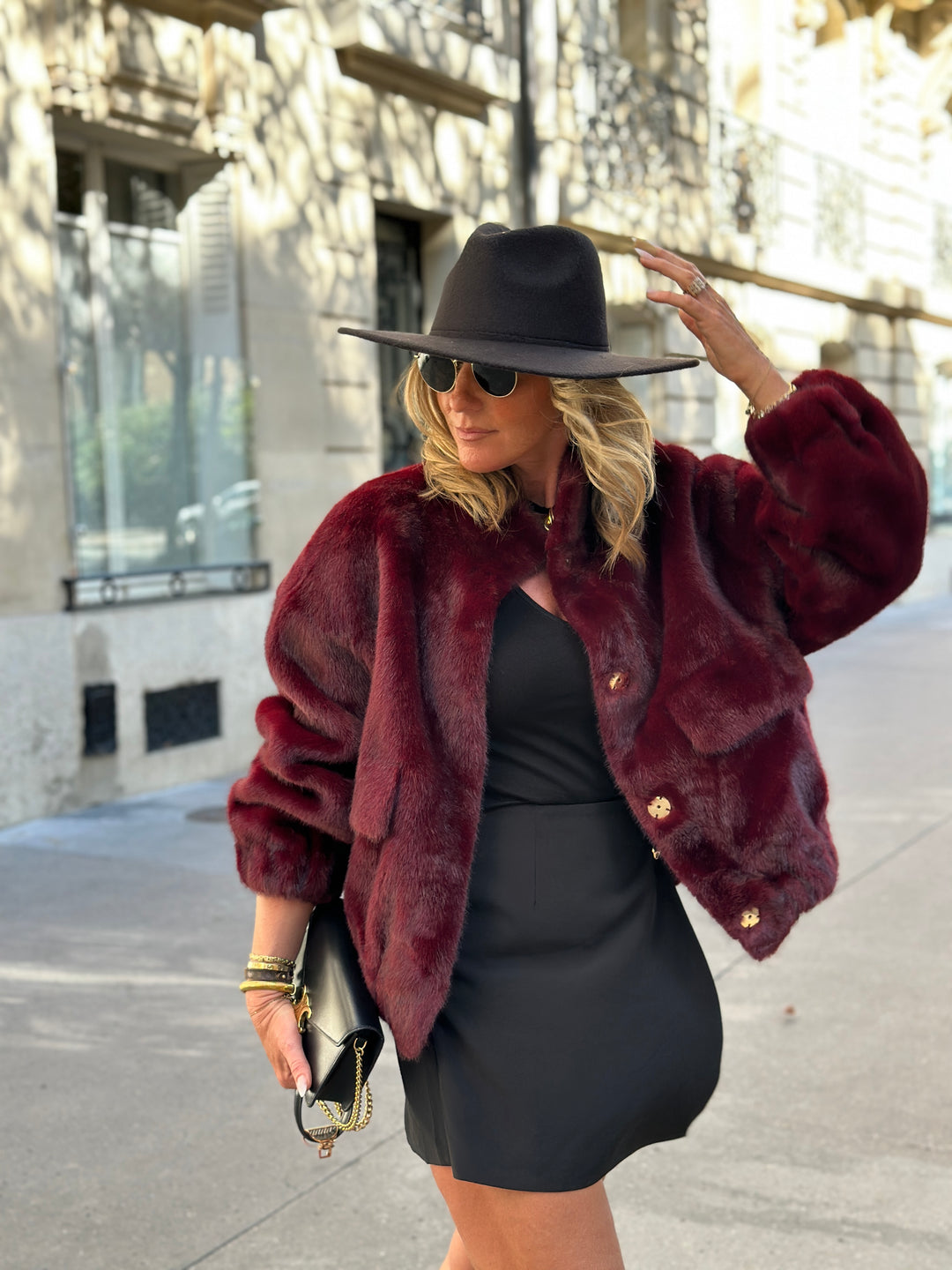 Veste Fourrure Bordeaux poches F209