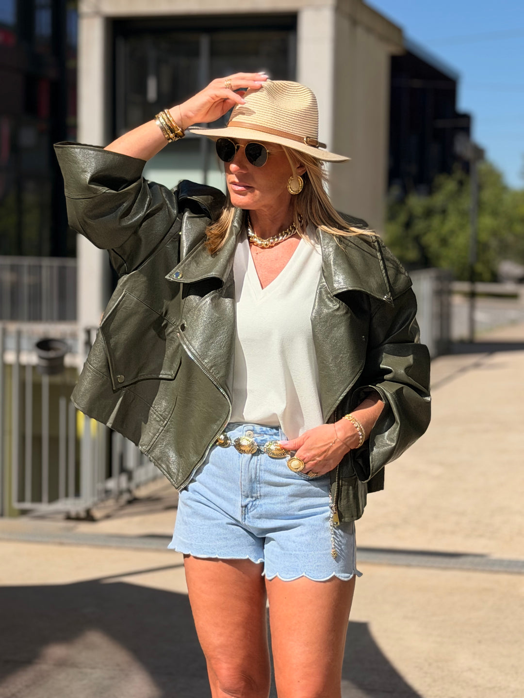 VESTE maxi similicuir vert 8020
