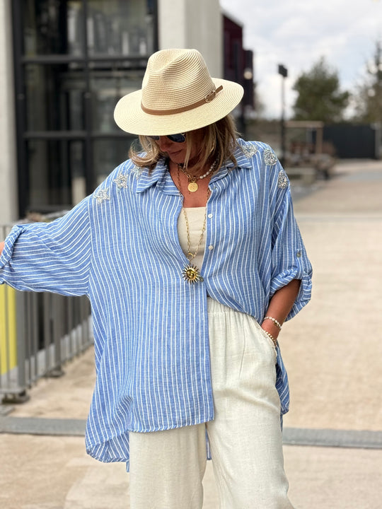 Chemise bleu rayure bijoux