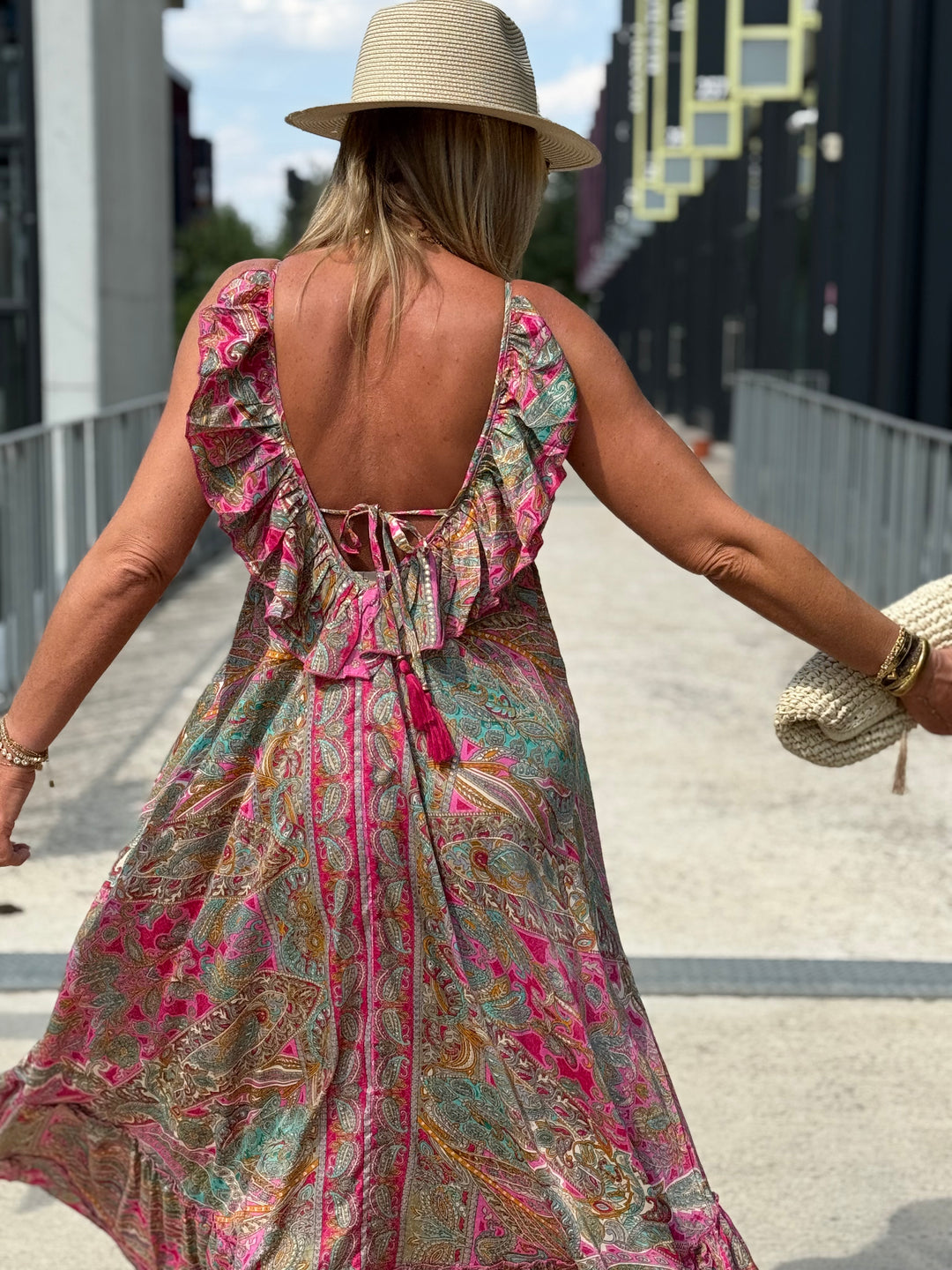 Robe imprimée dos volant vieux rose 1572-86