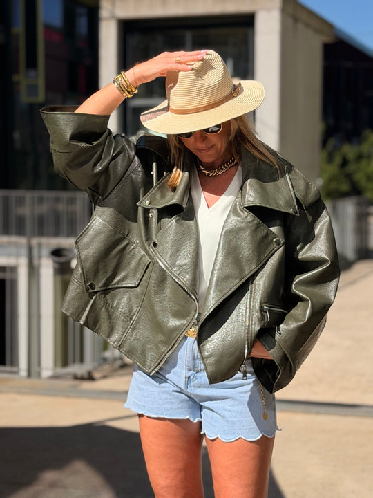 VESTE maxi similicuir vert 8020