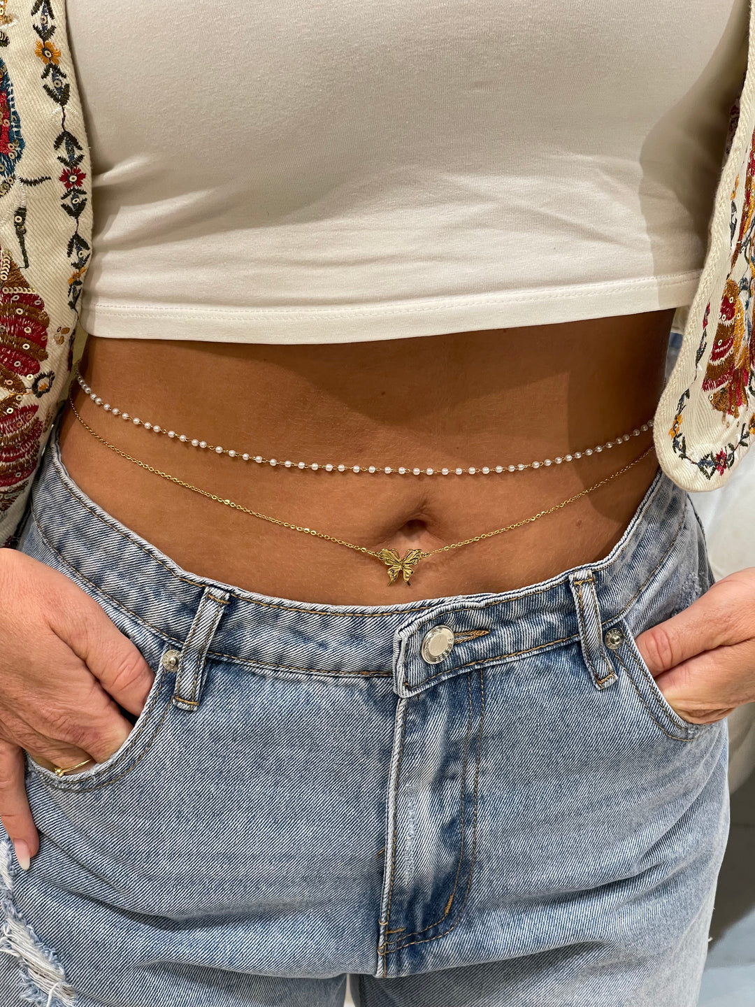 Chaîne à la taille perles/papillon