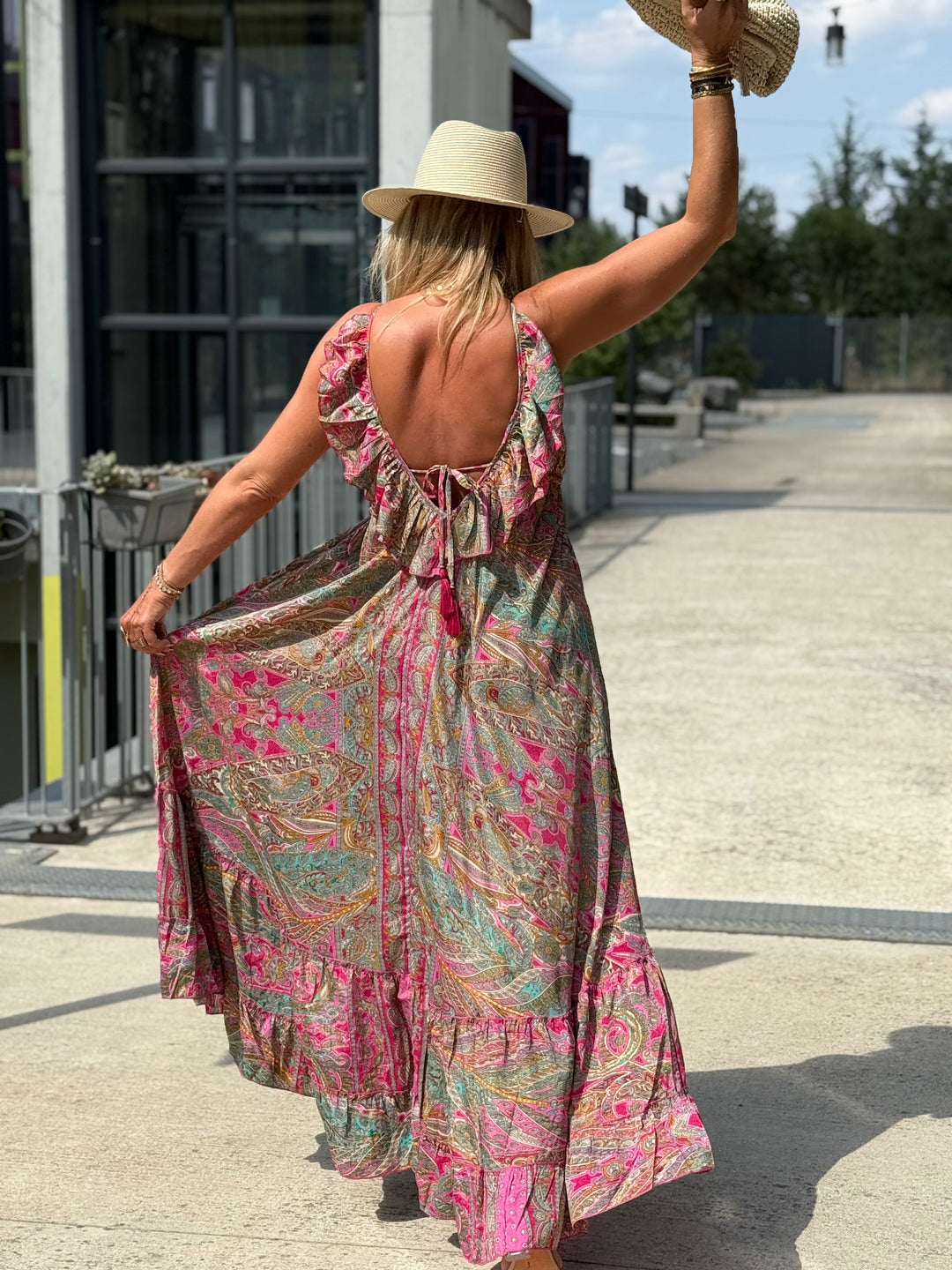 Robe imprimée dos volant vieux rose 1572-86