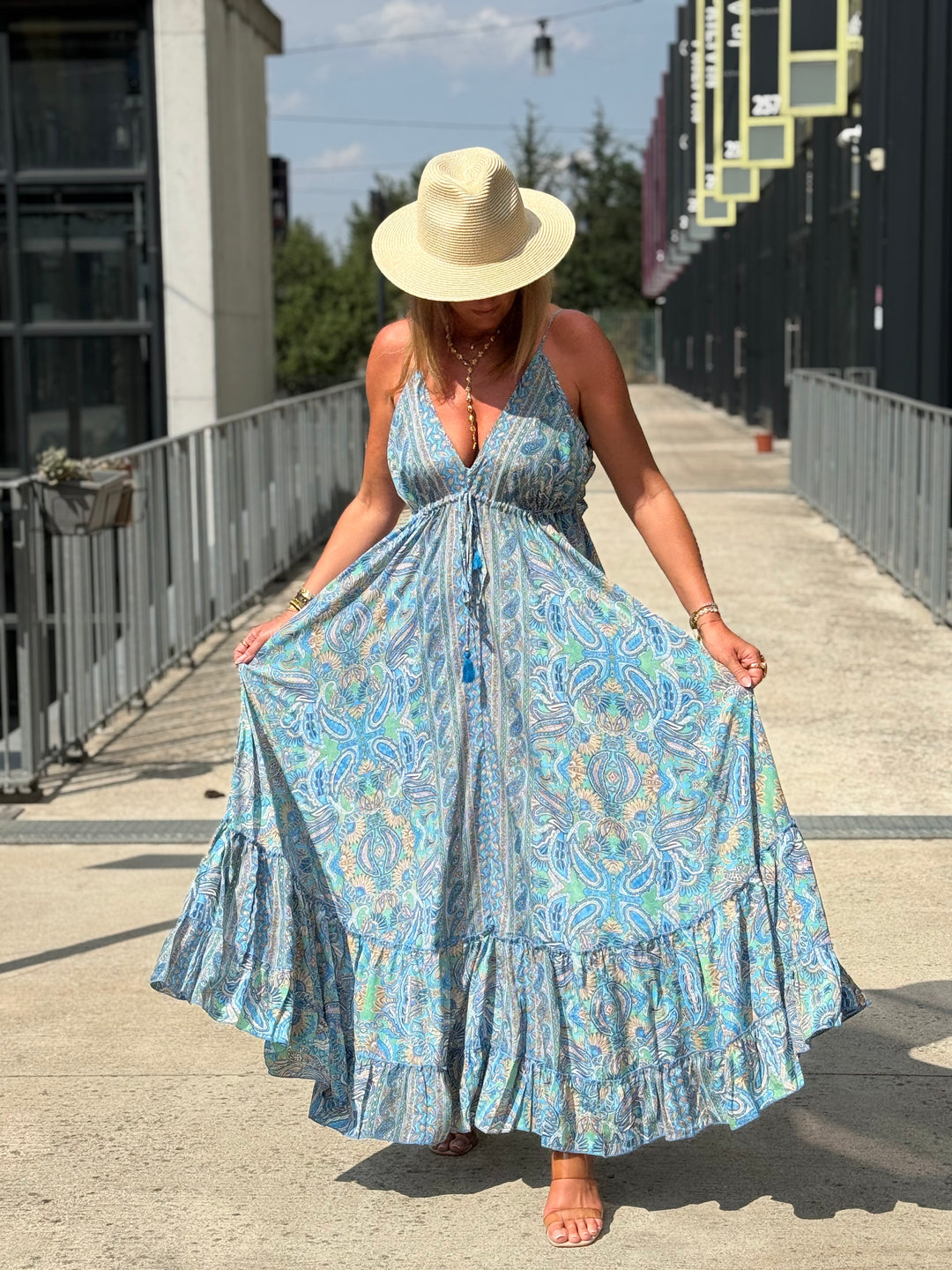 Robe imprimée dos volant Bleu 1572-52