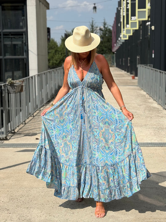 Robe imprimée dos volant Bleu 1572-52