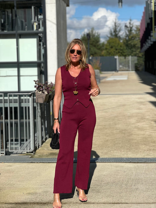 Ensemble boléro + pantalon bordeaux / LE