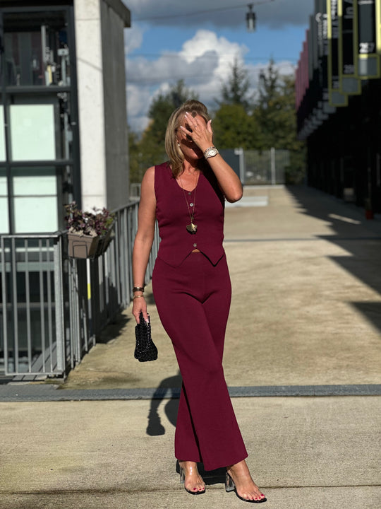 Ensemble boléro + pantalon bordeaux / LE