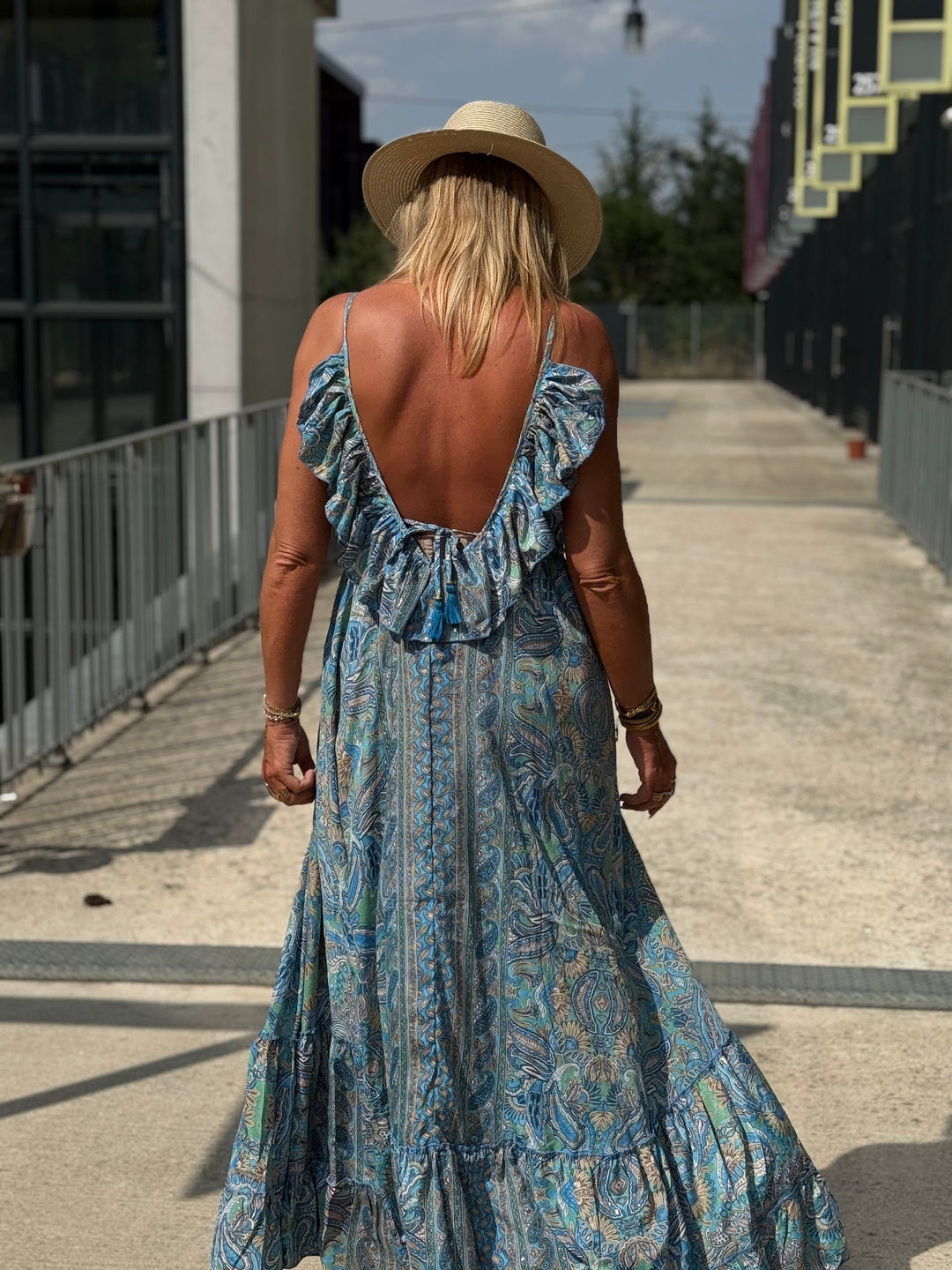 Robe imprimée dos volant Bleu 1572-52