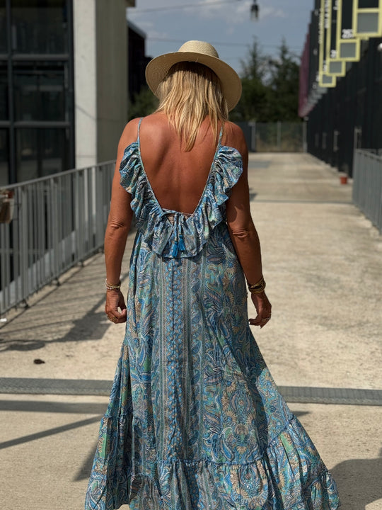 Robe imprimée dos volant Bleu 1572-52