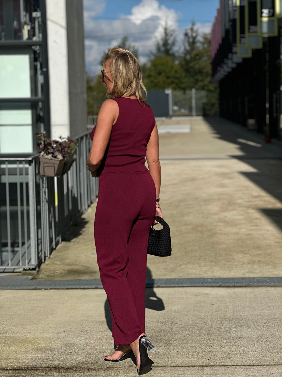 Ensemble boléro + pantalon bordeaux / LE