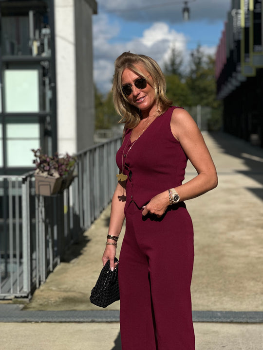 Ensemble boléro + pantalon bordeaux / LE