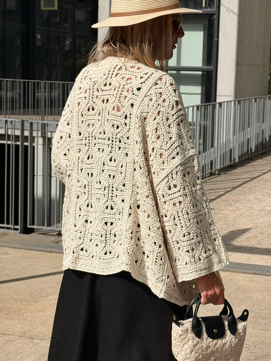 Gilet crochet aux perles beige (manches longues) 88062
