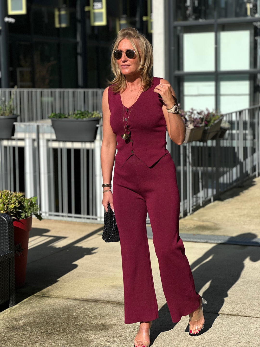 Ensemble boléro + pantalon bordeaux / LE