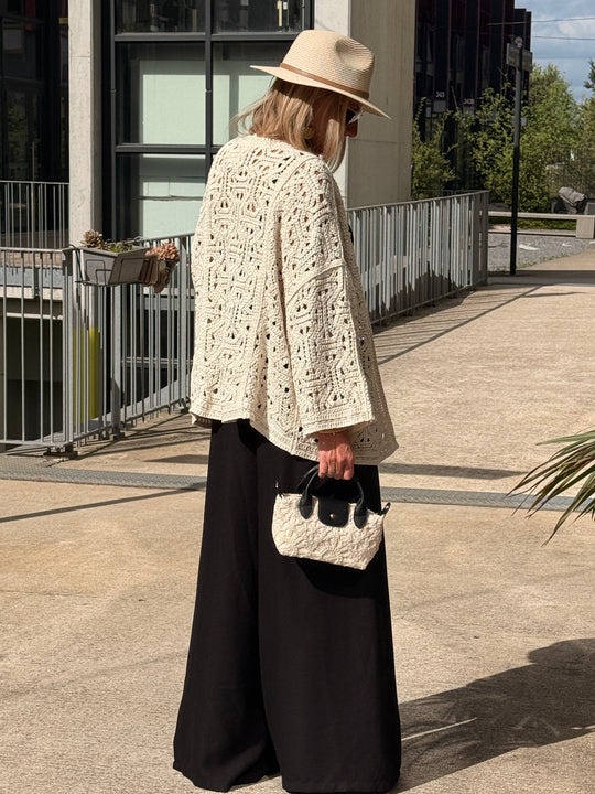 Gilet crochet aux perles beige (manches longues) 88062