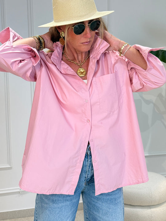 Chemise coton uni col volant 15077